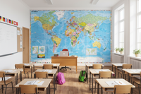 Fototapete Weltkarte politisch mit Flaggen, englische Beschriftung