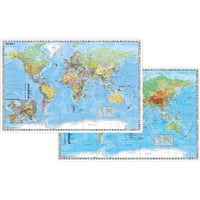 DUO Schreibunterlage Weltkarte mit Ausschnitt Zentraleuropa/Weltkarte physisch