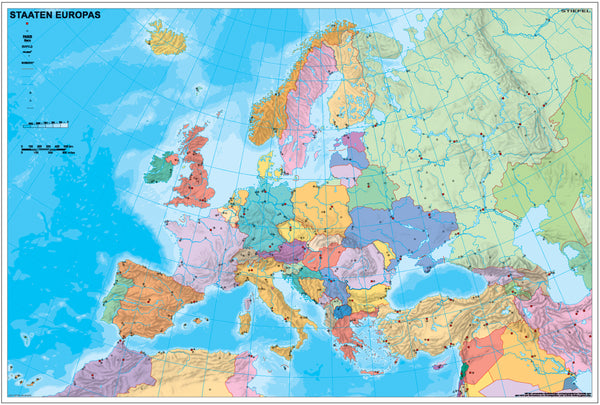 Staaten Europas politisch mit Tiefenschichten und Relief stumm