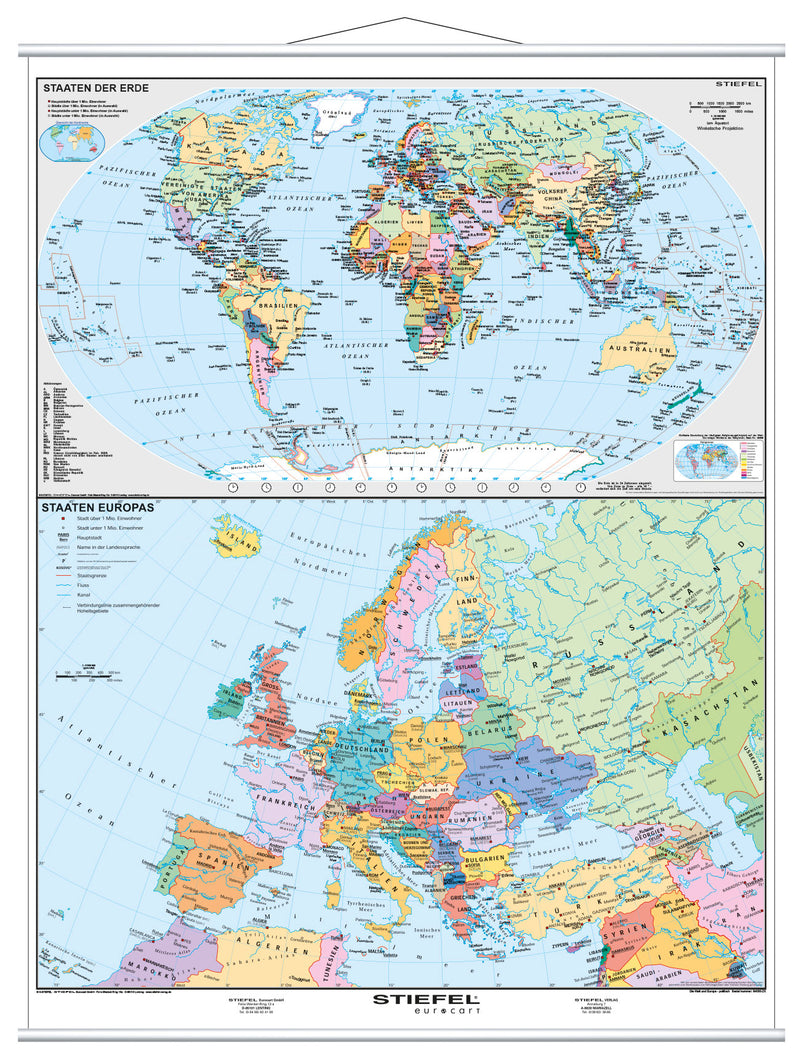 Die Welt und Europa - politisch (Zweierkarte)